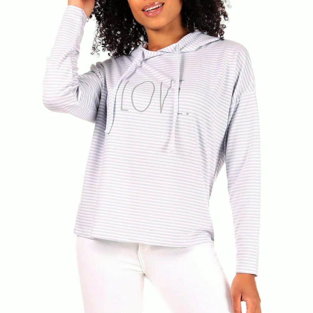 NWT Rae Dunn Ultra Soft "Love" Graphic Print Striped Sweatshirt Top Hoodie